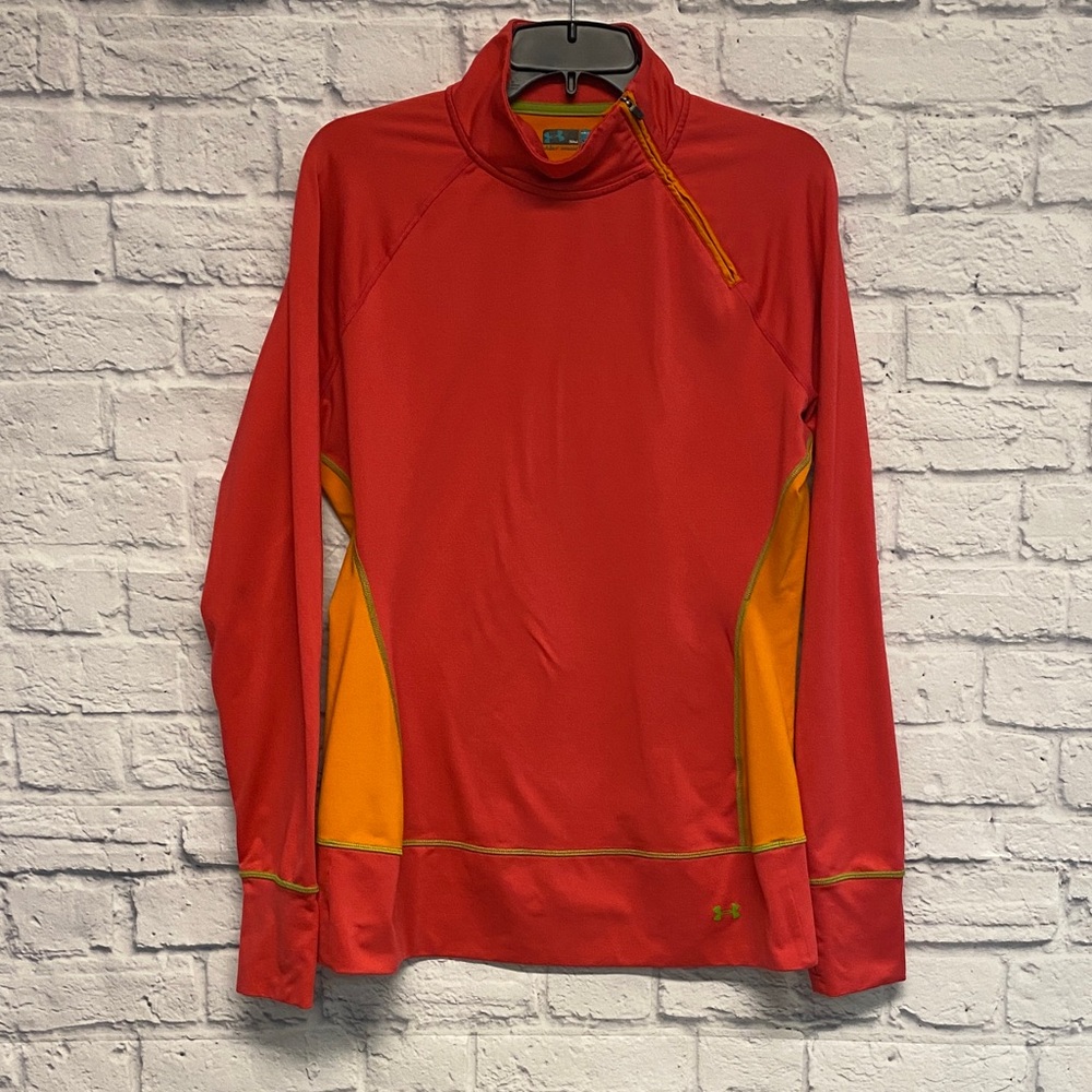 Under Armour Pink and Orange Fitted Quarter-Zip Pullover Size XL